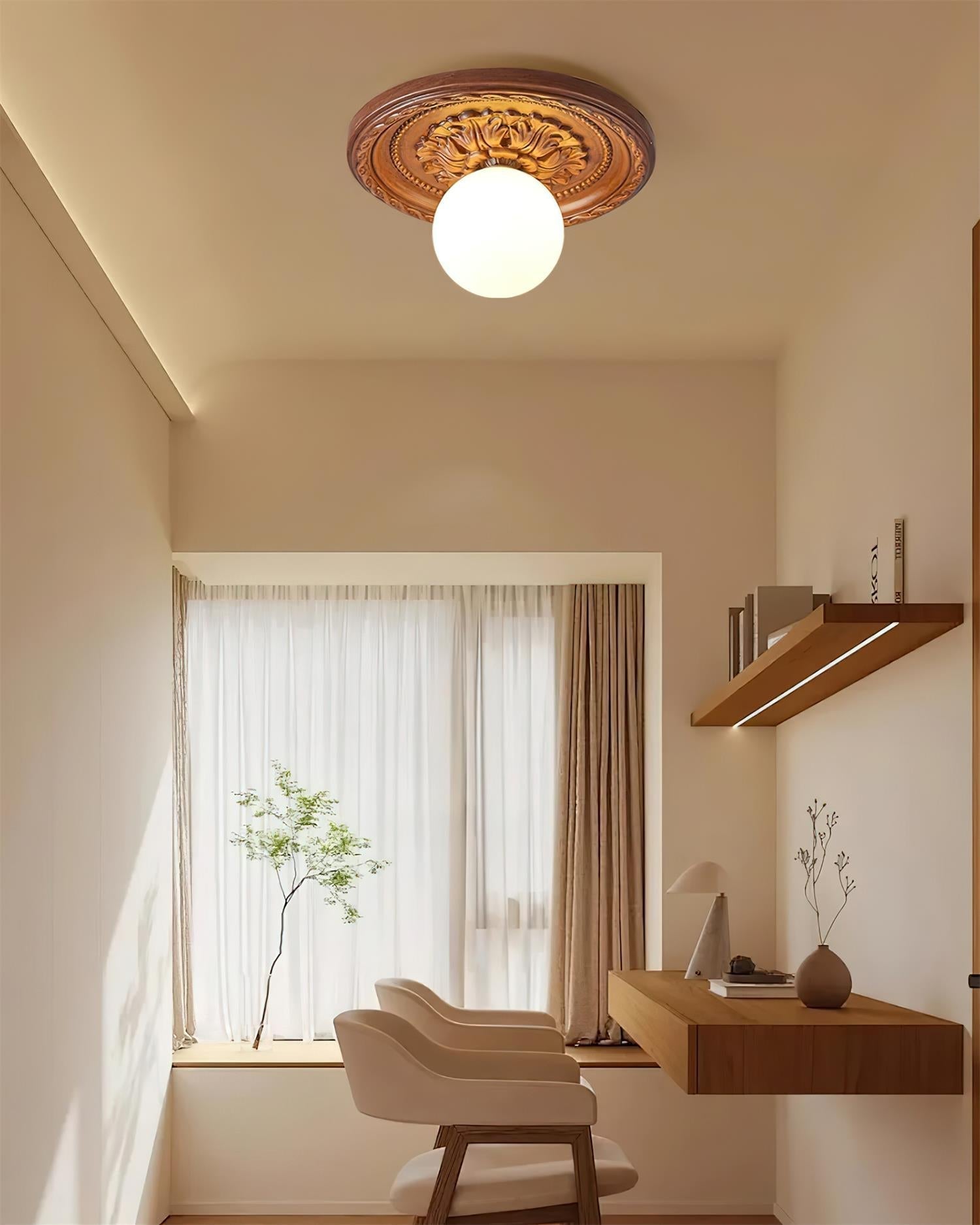 Ivorelle Vintage Carved Ceiling Light with Globe Shade - Letslighting