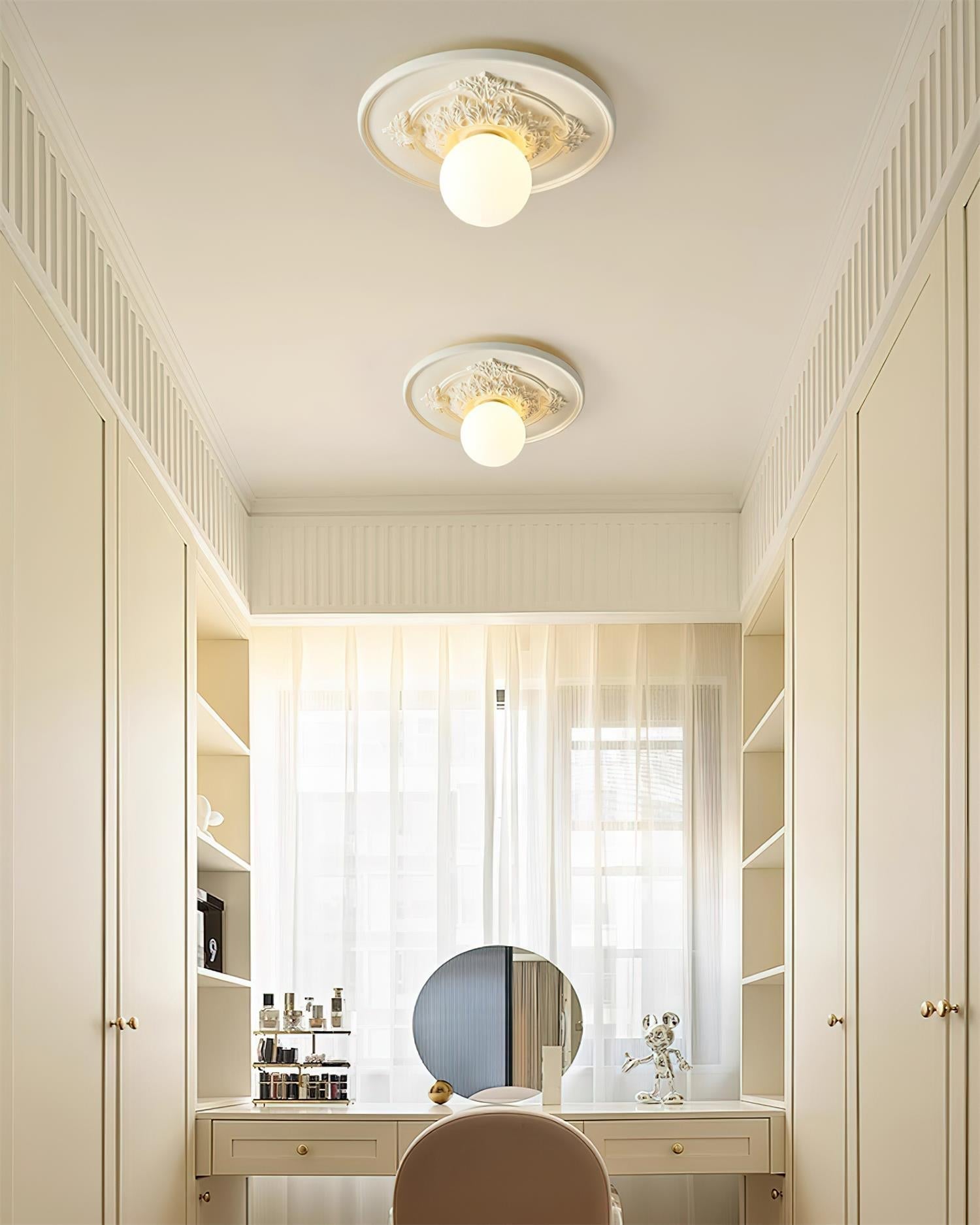 Ivorelle Vintage Carved Ceiling Light with Globe Shade - Letslighting
