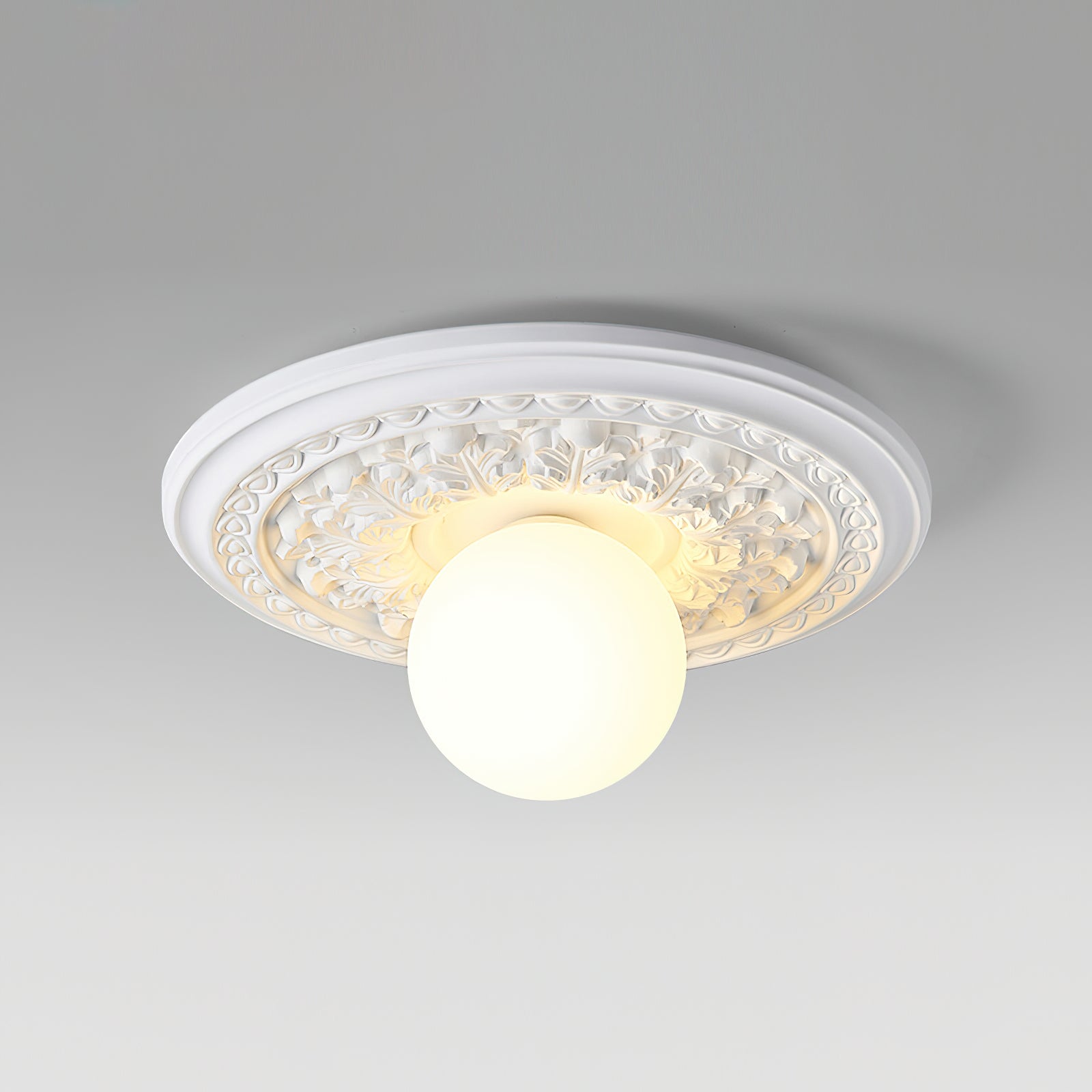 Ivorelle Vintage Carved Ceiling Light with Globe Shade - Letslighting