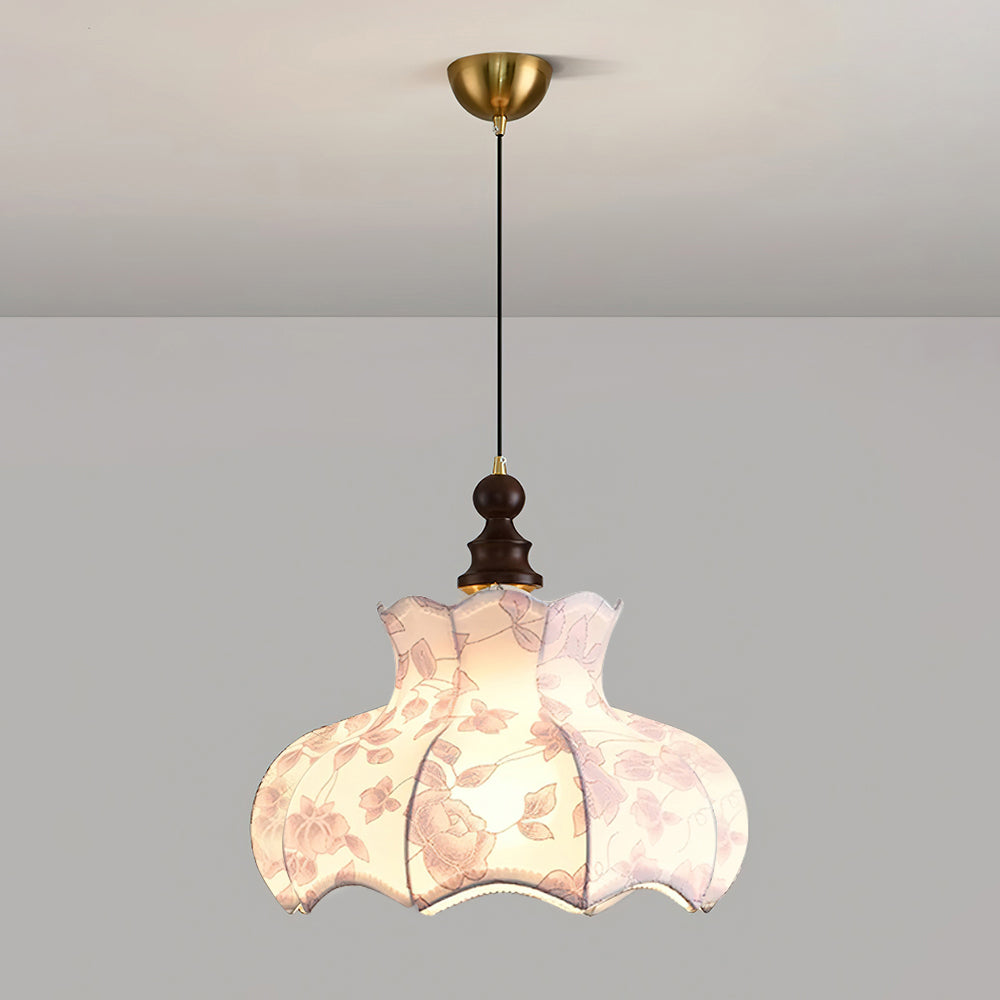 Lumain Suspension lumineuse et tissu en bois vintage à motif floral élégant - Neutralighting