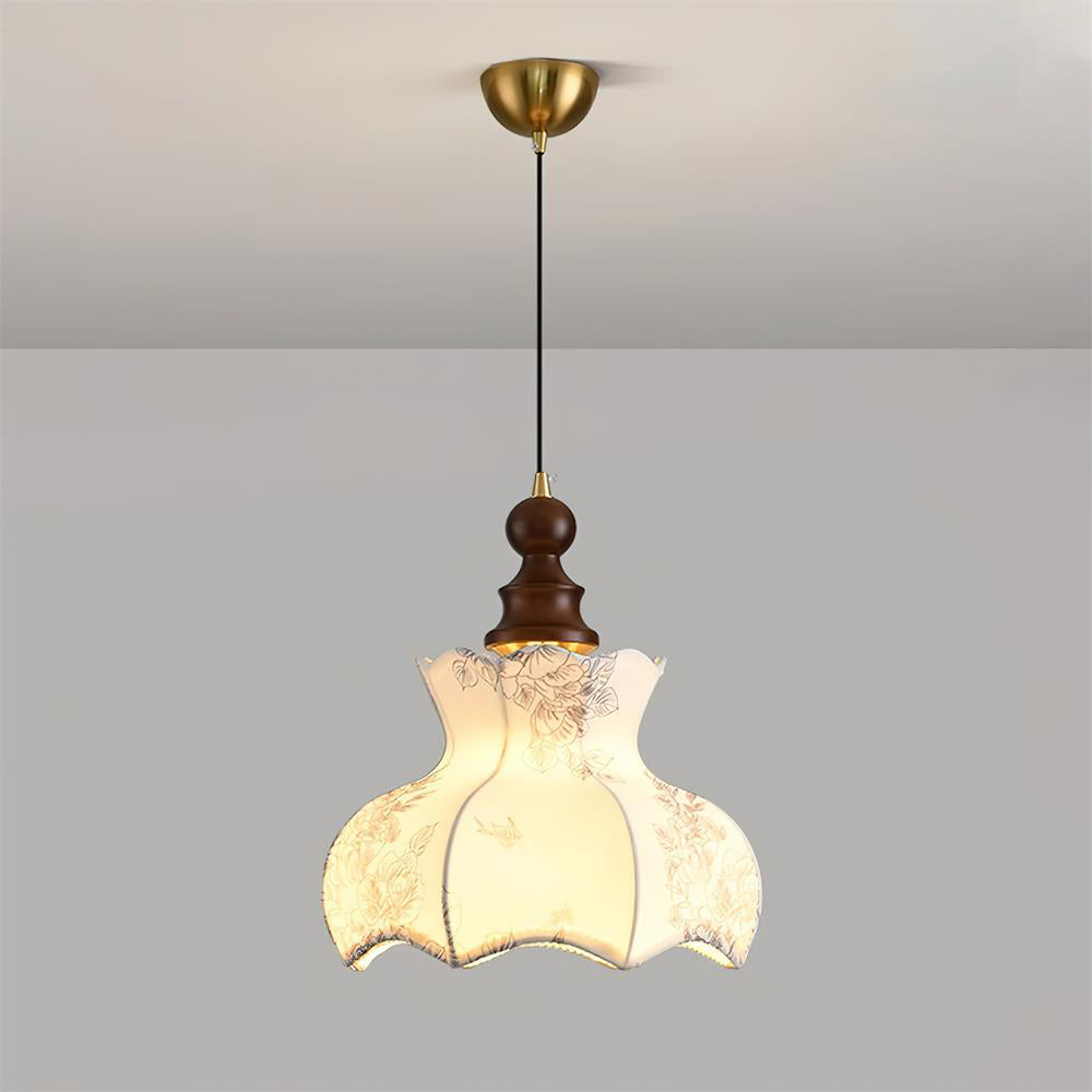 Lumain Suspension lumineuse et tissu en bois vintage à motif floral élégant - Neutralighting