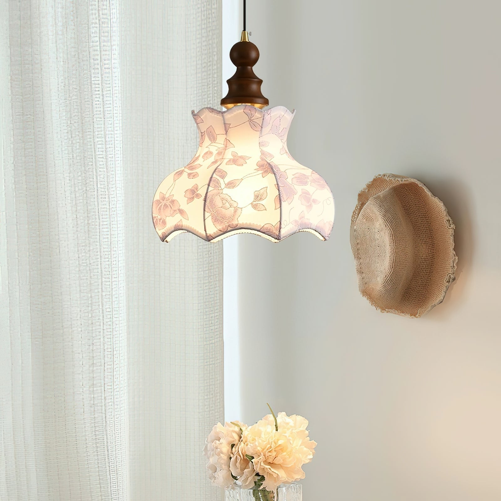 Lumain Suspension lumineuse et tissu en bois vintage à motif floral élégant - Neutralighting