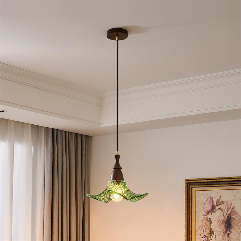 Lila Suspension Lampe en Verre Pliée Verte Vintage - Neutralighting