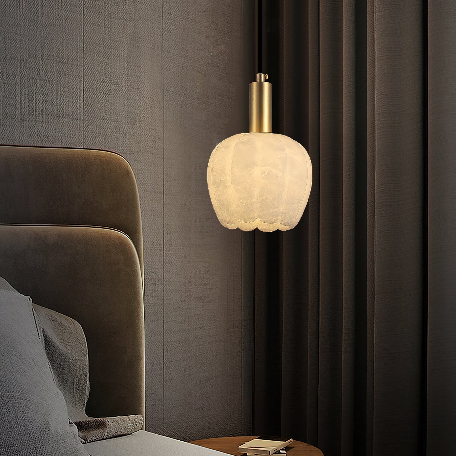 Olraeos Modern Minimalist Brass Alabaster Pendant Light - Lamp Copper
