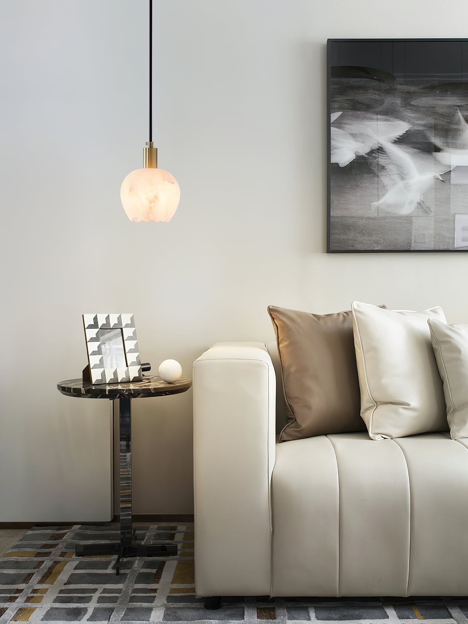 Olraeos Modern Minimalist Brass Alabaster Pendant Light - Lamp Copper