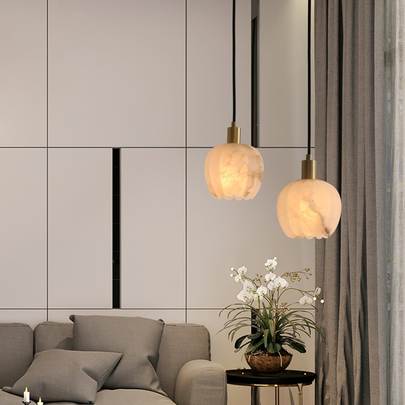 Olraeos Modern Minimalist Brass Alabaster Pendant Light - Lamp Copper