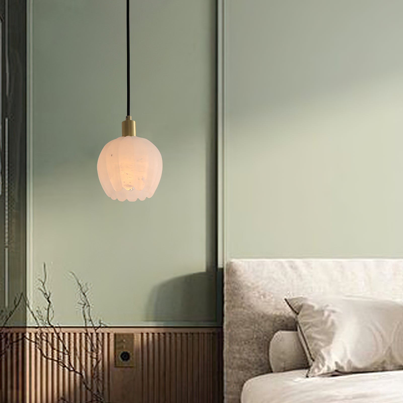 Olraeos Modern Minimalist Brass Alabaster Pendant Light - Lamp Copper