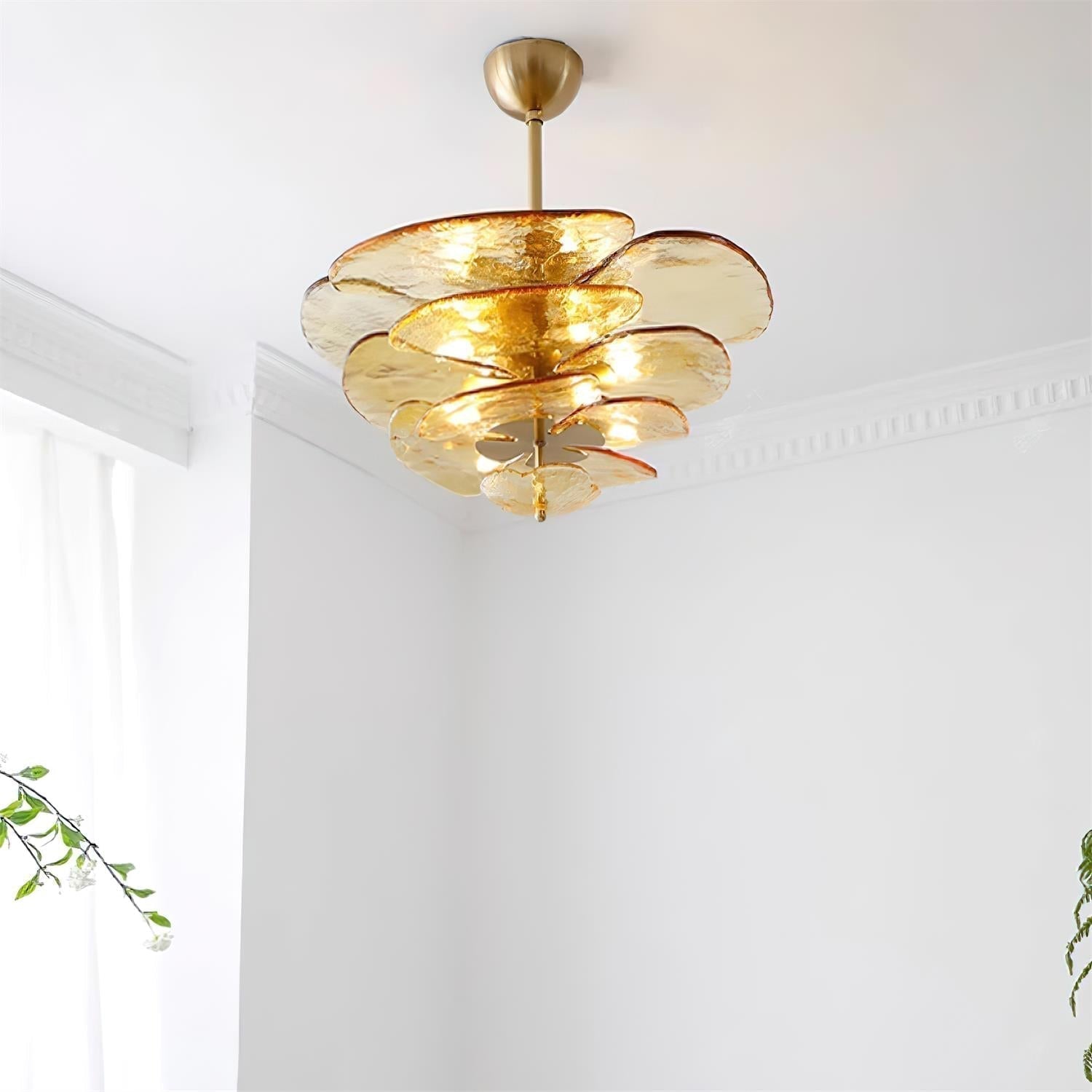 Lotus Lustre Contemporain en Verre à Feuilles Superposées - Neutralighting