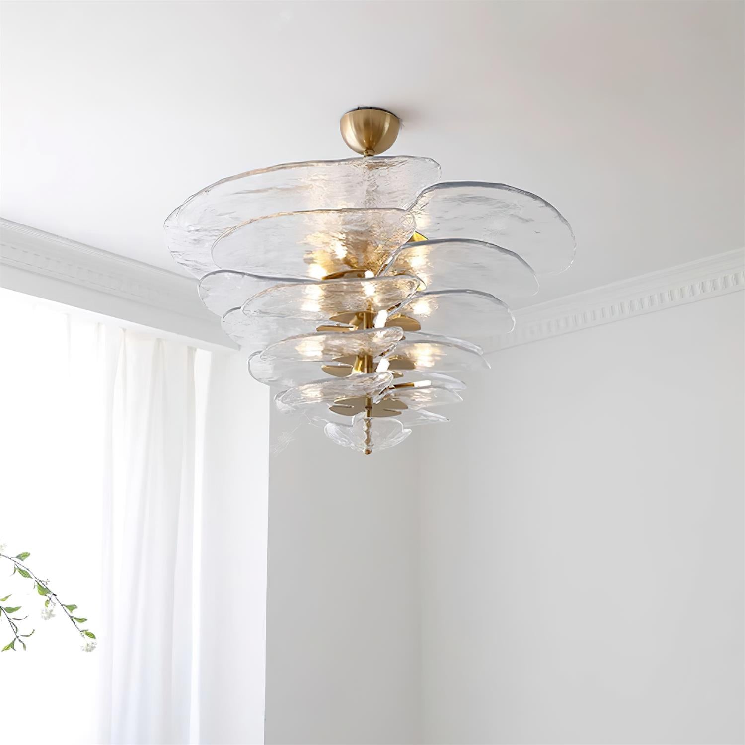 Lotus Lustre Contemporain en Verre à Feuilles Superposées - Neutralighting