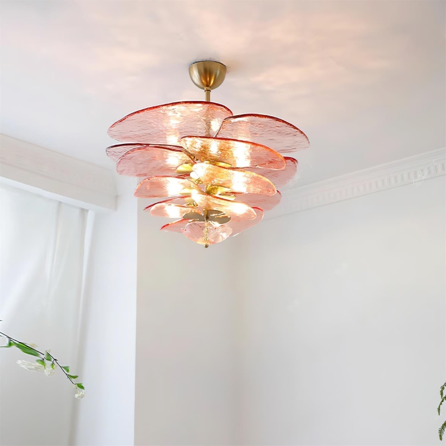 Lotus Lustre Contemporain en Verre à Feuilles Superposées - Neutralighting