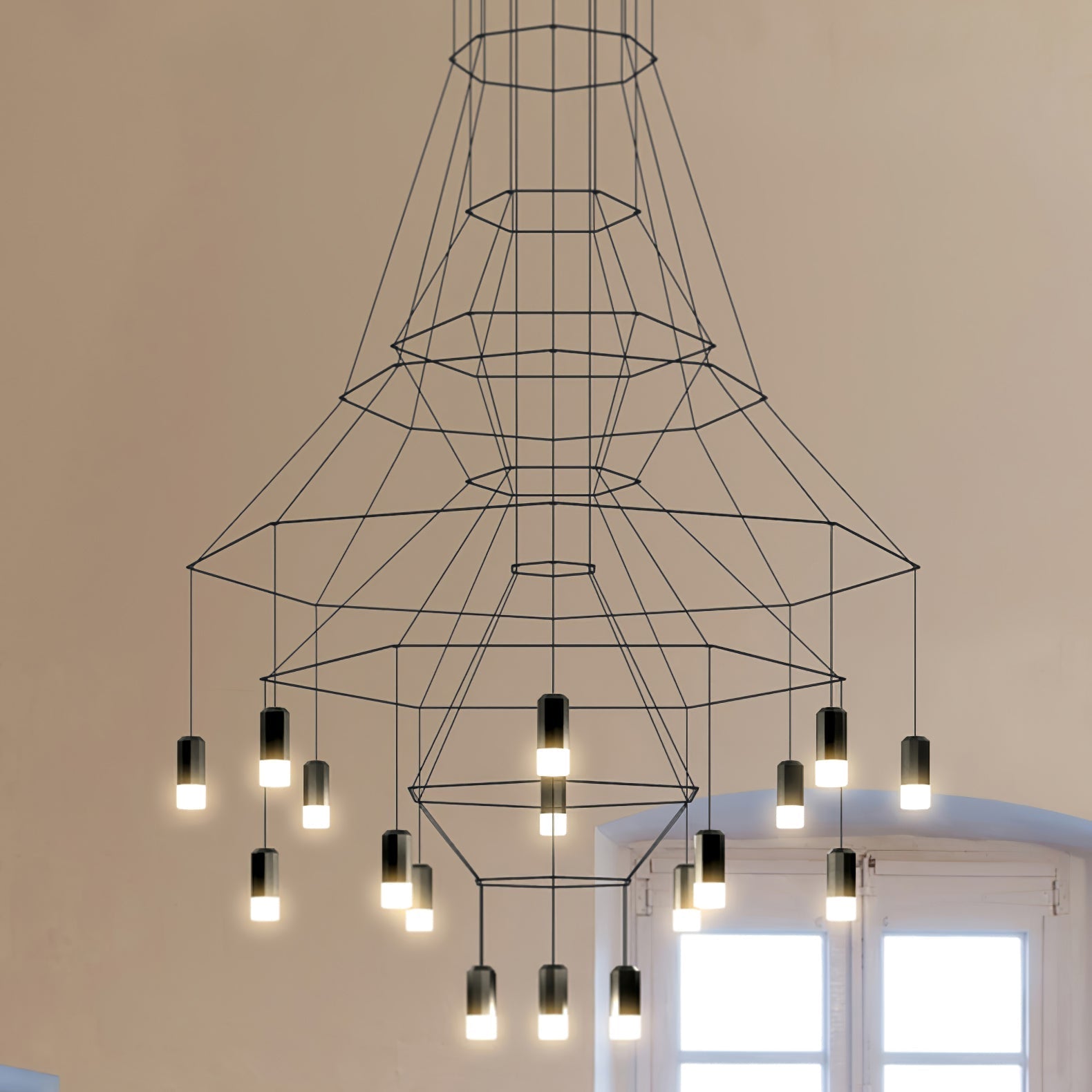 Lustra Chandelier Lignes Noir Structure Métallique LED - Neutralighting