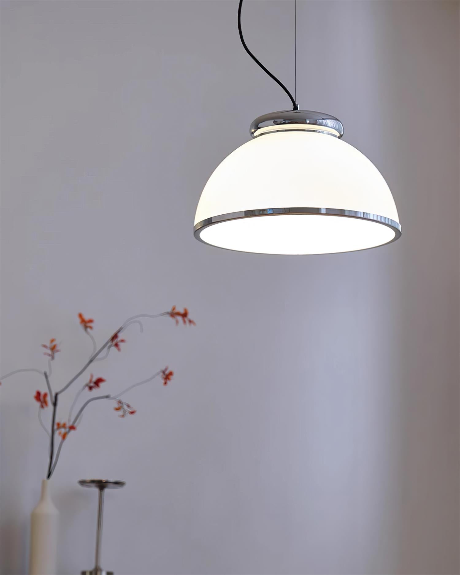 Lita Suspension Lampe Dôme en Verre Bordure Chrome - Neutralighting
