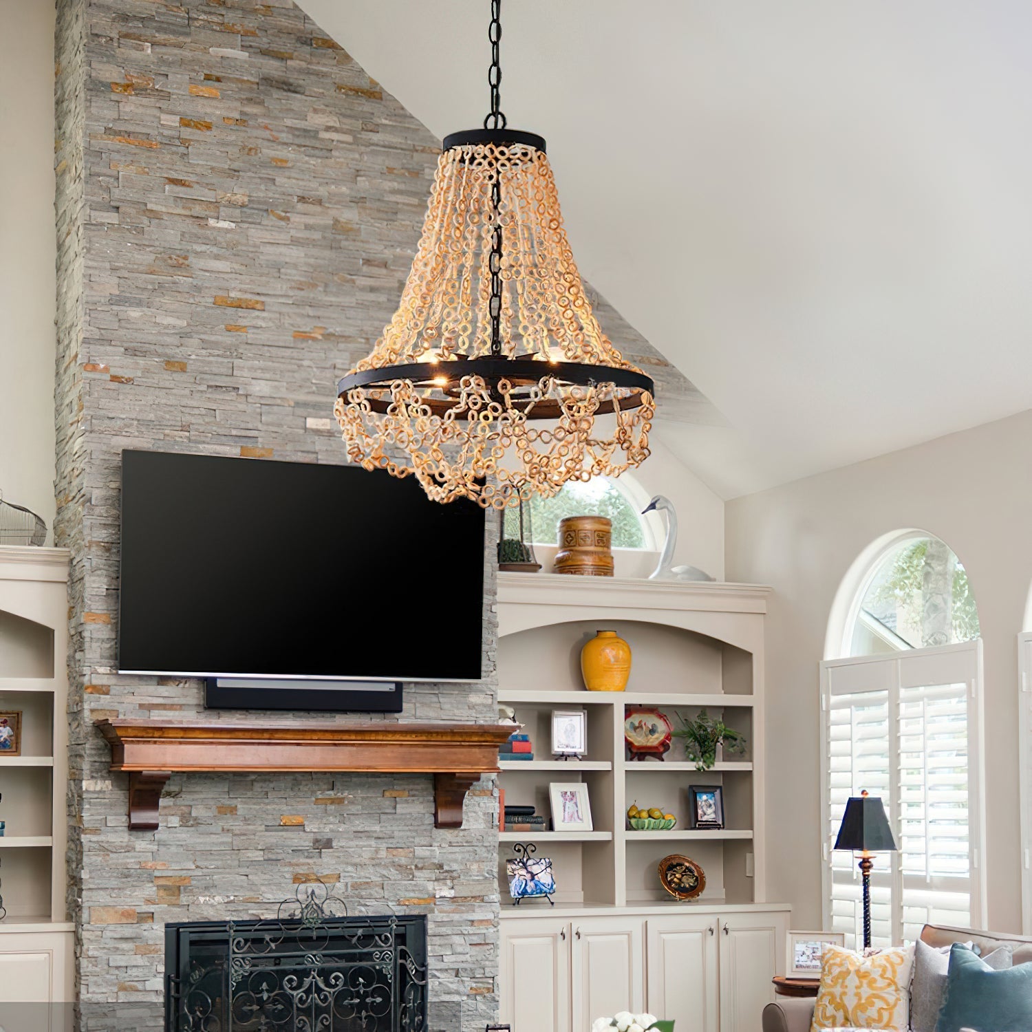 Vevyniel Postmodern Luxury Wooden Metal Chandelier - Lamp Copper