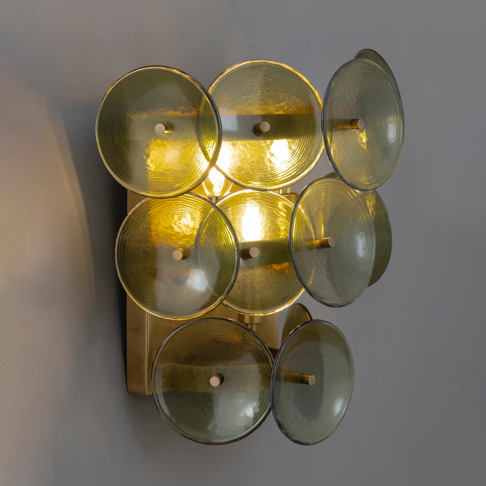 Aurora Wall Sconce Pressed Glass Disc Vintage Amber - Letslighting