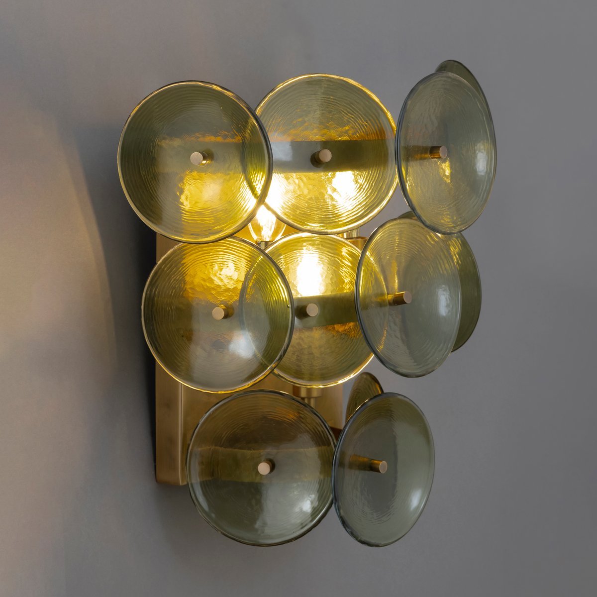 Aurora Wall Sconce Pressed Glass Disc Vintage Amber - Letslighting