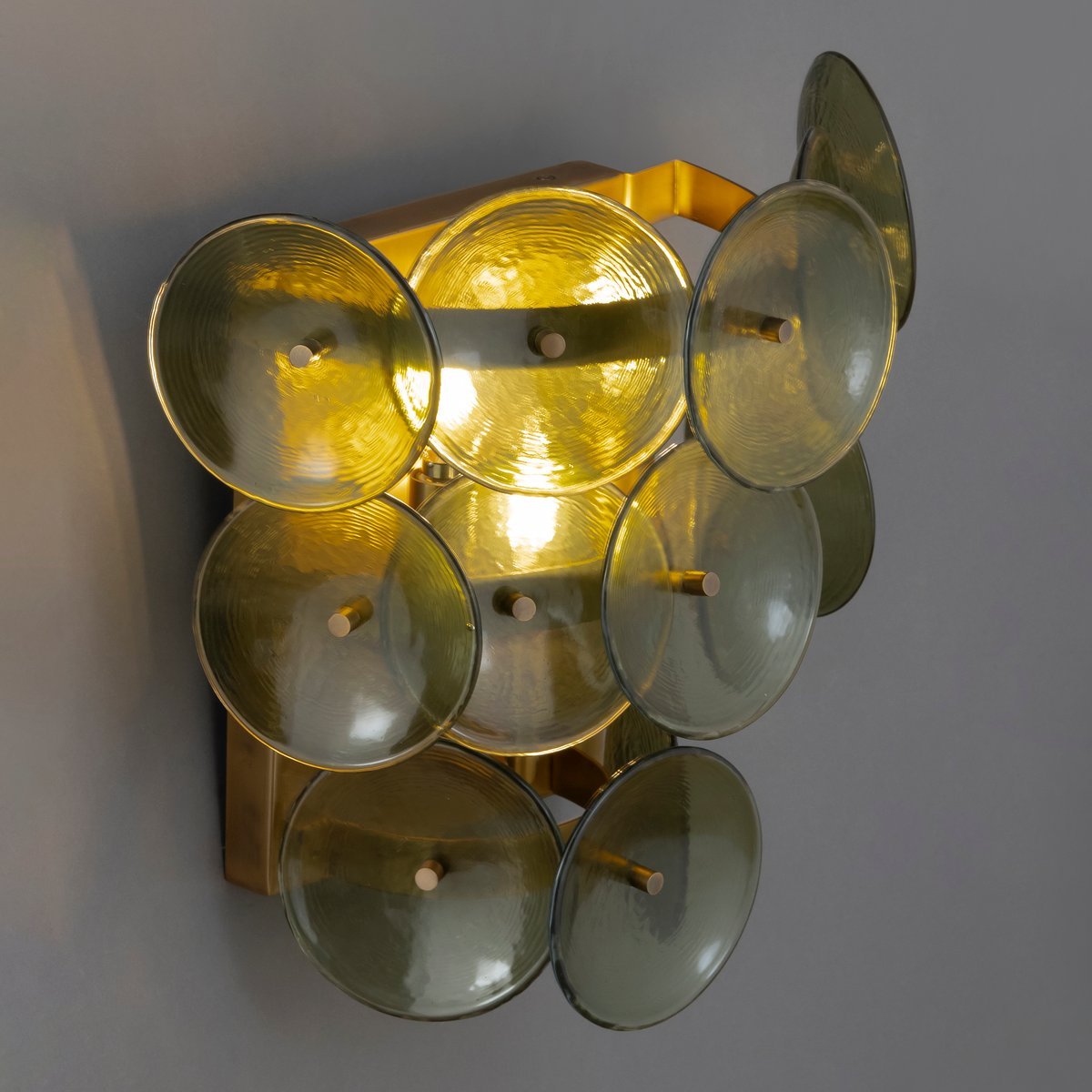 Aurora Wall Sconce Pressed Glass Disc Vintage Amber - Letslighting