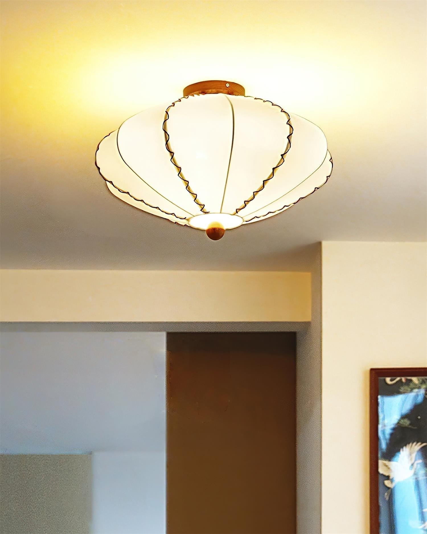 Twirlen Plafonnier en tissu beige avec accents en bois de noyer Artistique - Neutralighting