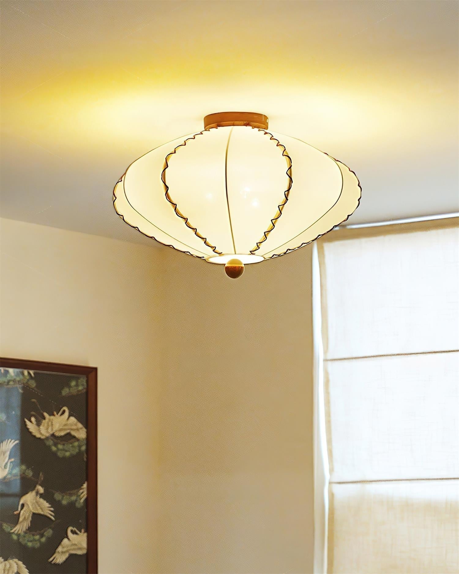 Twirlen Plafonnier en tissu beige avec accents en bois de noyer Artistique - Neutralighting