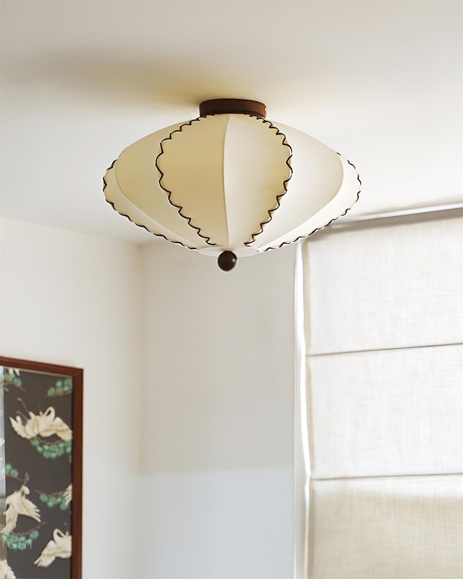 Twirlen Plafonnier en tissu beige avec accents en bois de noyer Artistique - Neutralighting