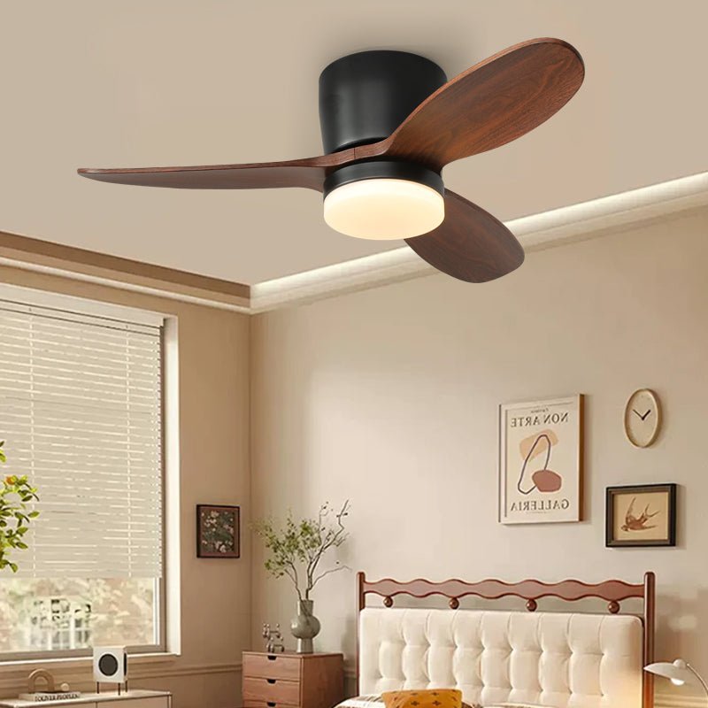 Télécommande portable pour le plafonnier ventilateur Milo Pétale, affichant les fonctions de vitesse et d'éclairage.