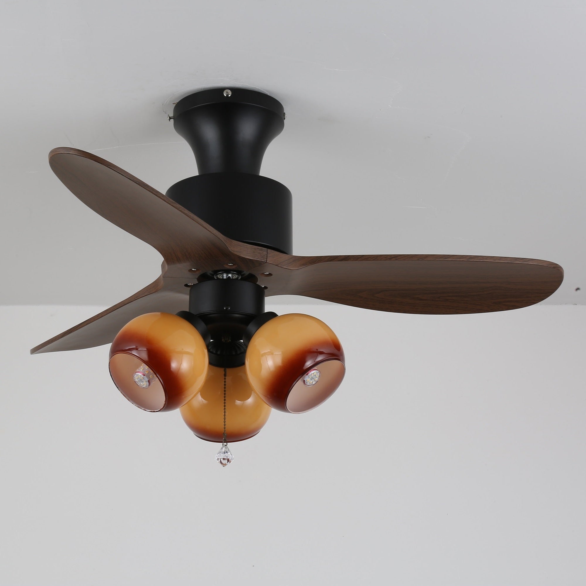 Plafonnier ventilateur Gwen en verre vintage avec abat-jour beige