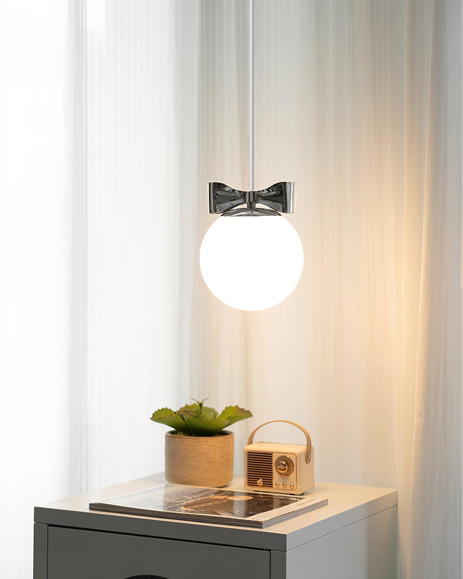 Luna Pendant Lamp Glass Globe Chrome Accent Minimalist - Letslighting