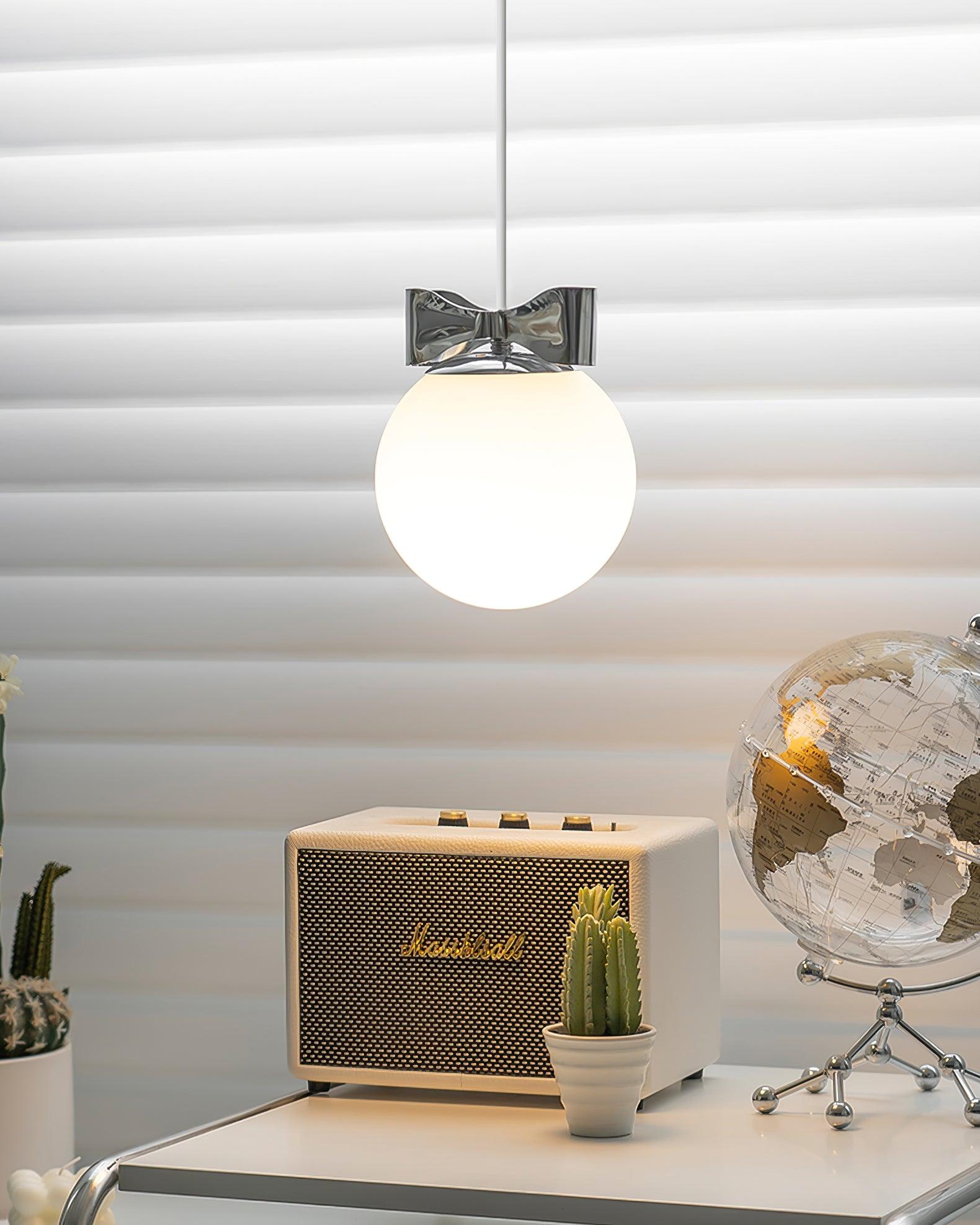 Luna Pendant Lamp Glass Globe Chrome Accent Minimalist - Letslighting