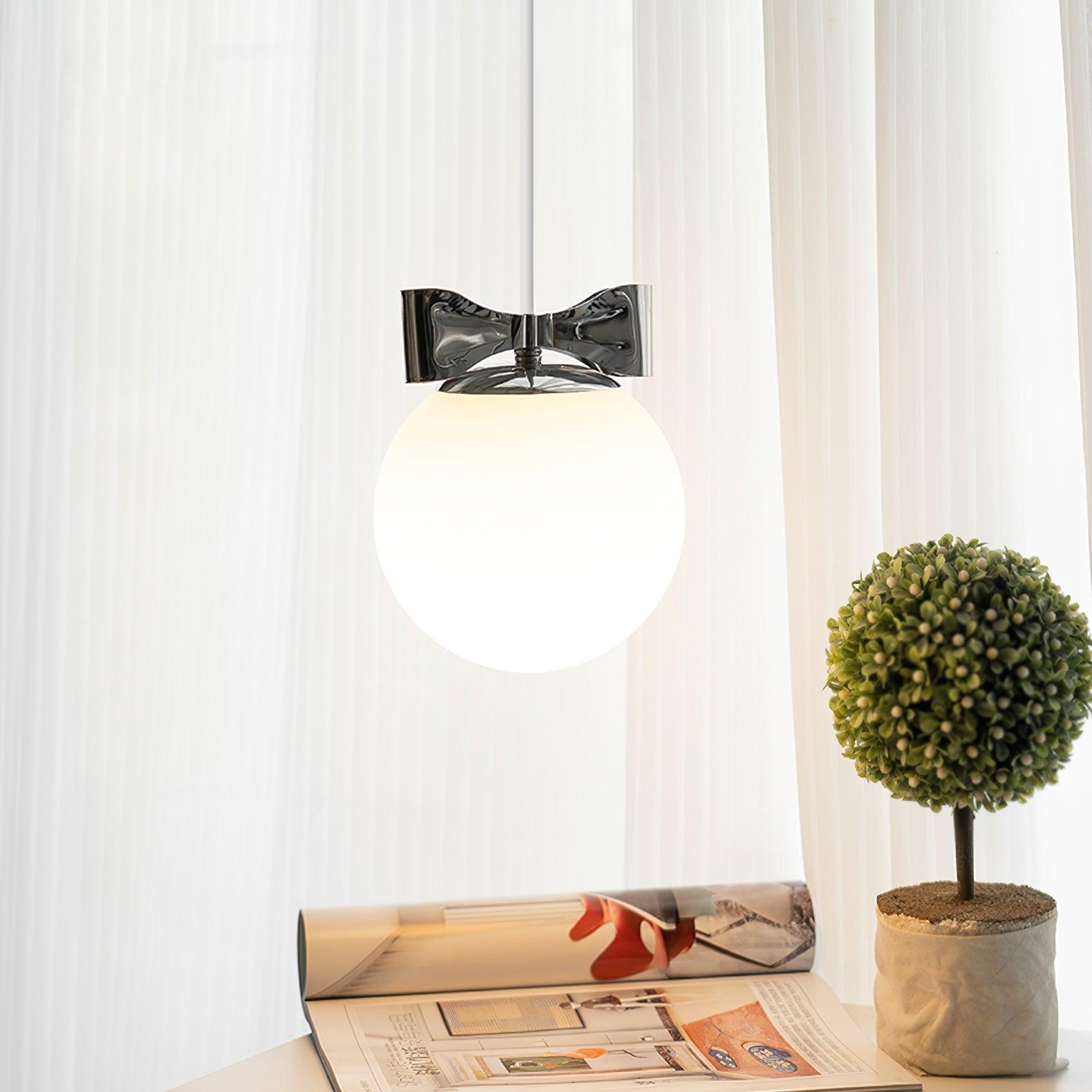 Luna Pendant Lamp Glass Globe Chrome Accent Minimalist - Letslighting