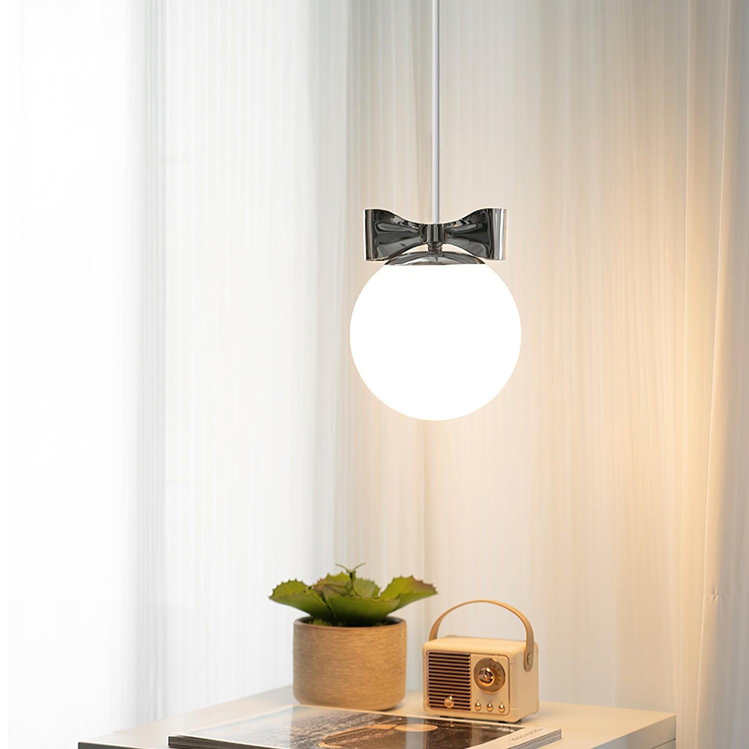 Luna Pendant Lamp Glass Globe Chrome Accent Minimalist - Letslighting