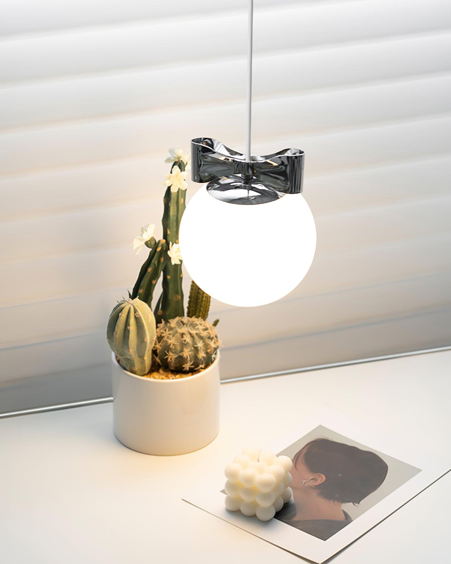 Luna Pendant Lamp Glass Globe Chrome Accent Minimalist - Letslighting