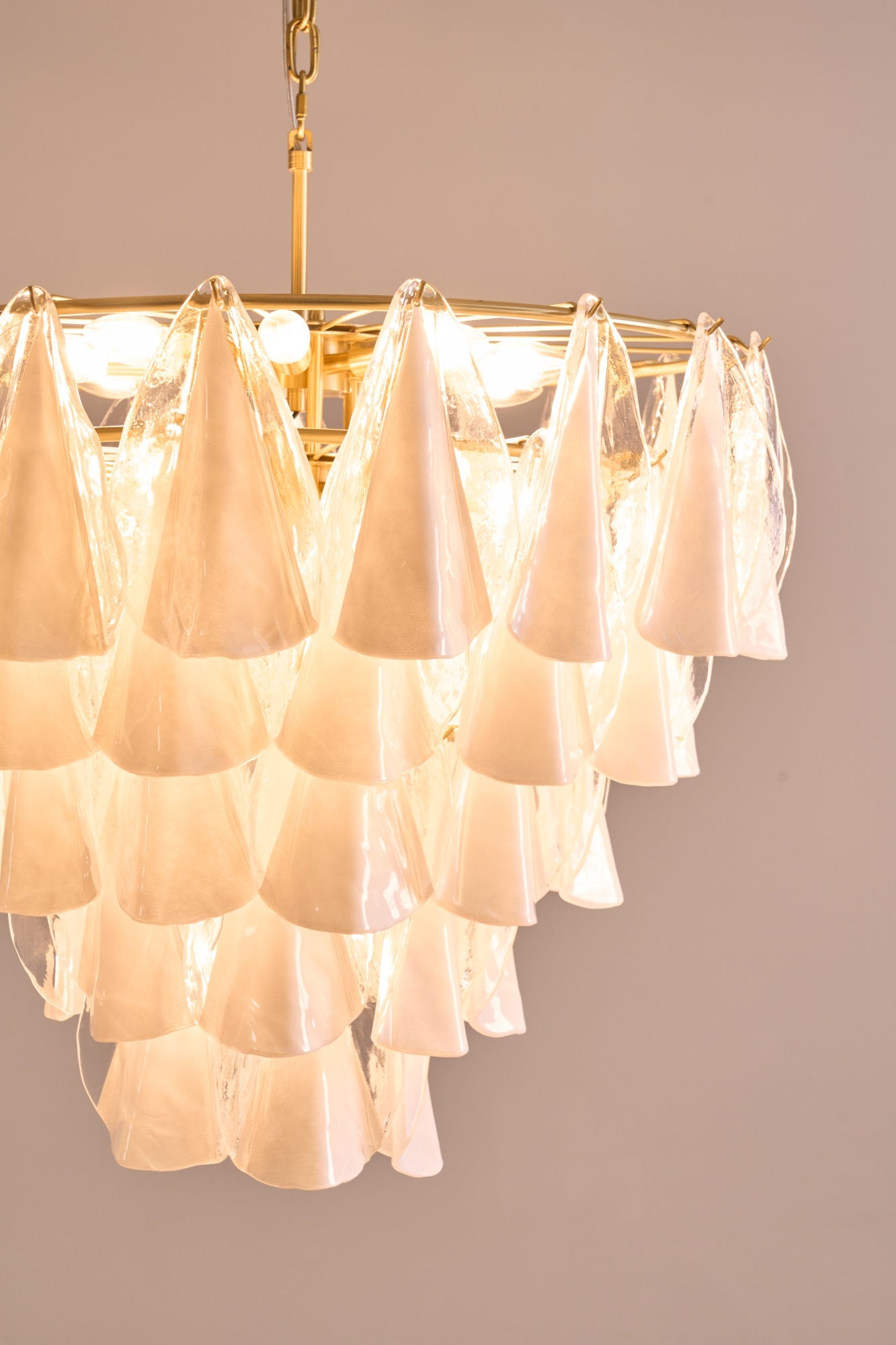 Aurora Chandelier White Leaf Glass Layered Modern - Letslighting