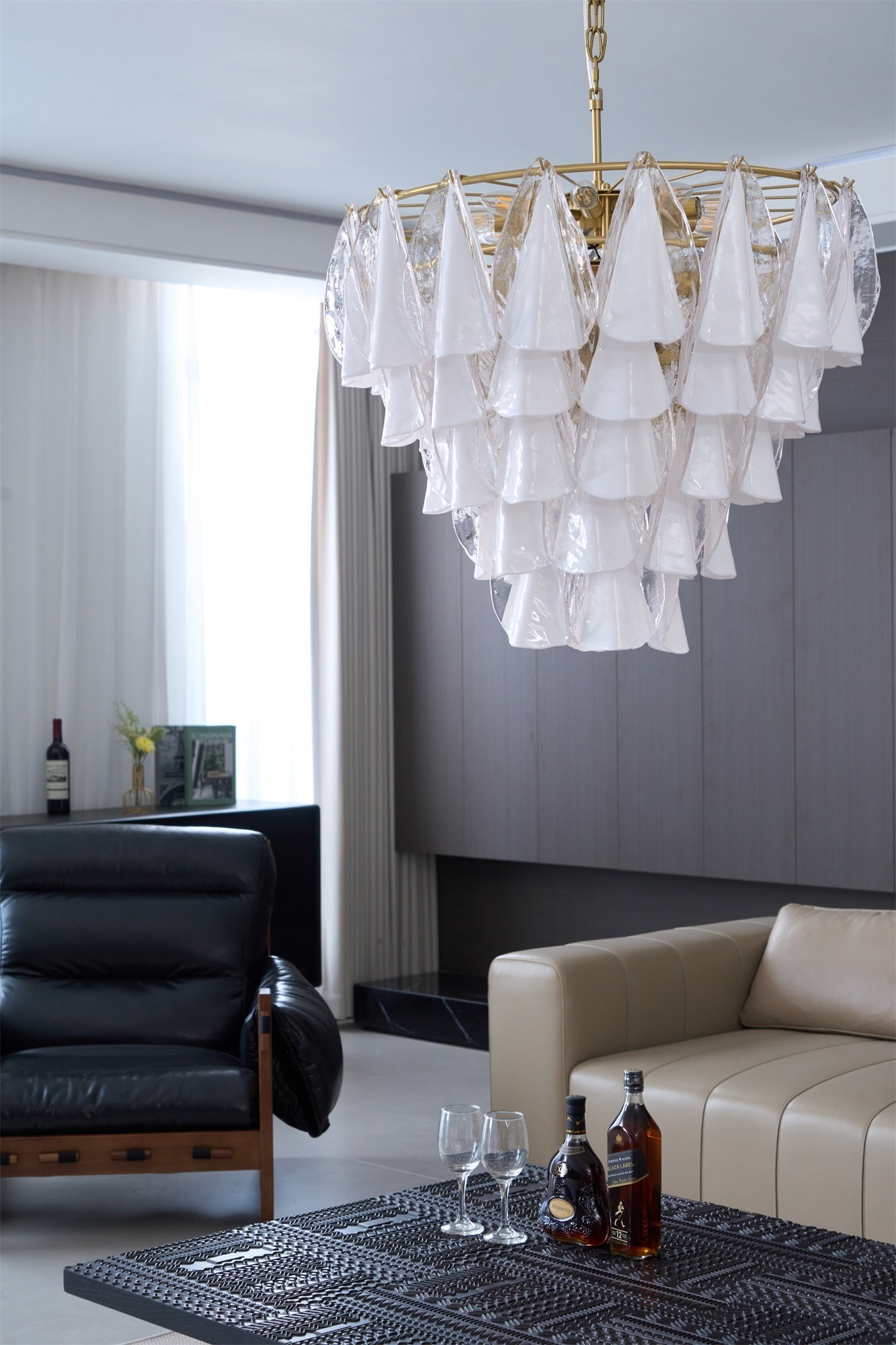 Aurora Chandelier White Leaf Glass Layered Modern - Letslighting