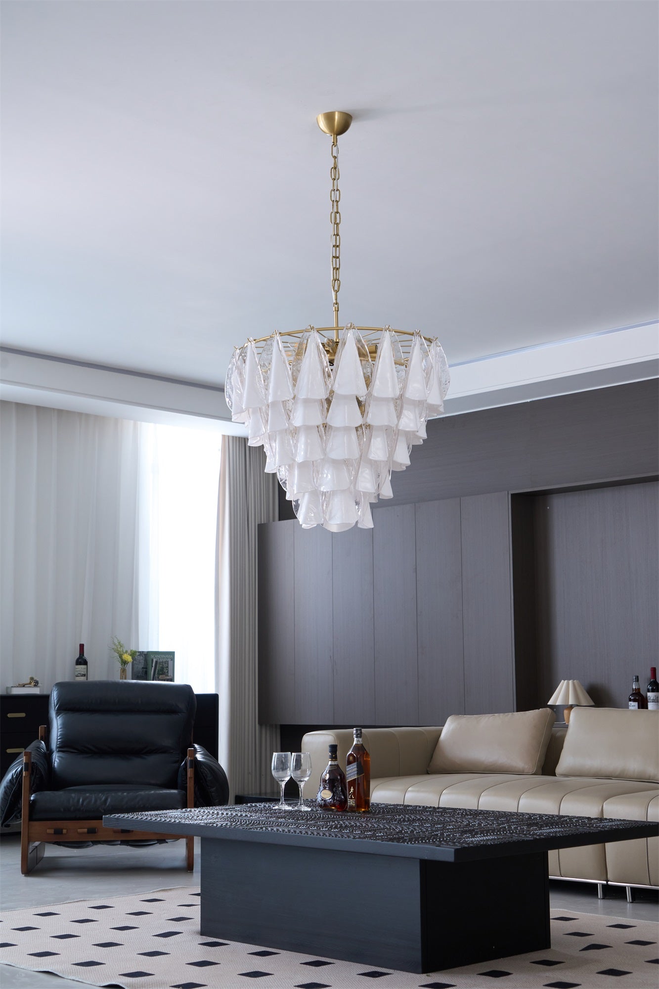 Aurora Chandelier White Leaf Glass Layered Modern - Letslighting