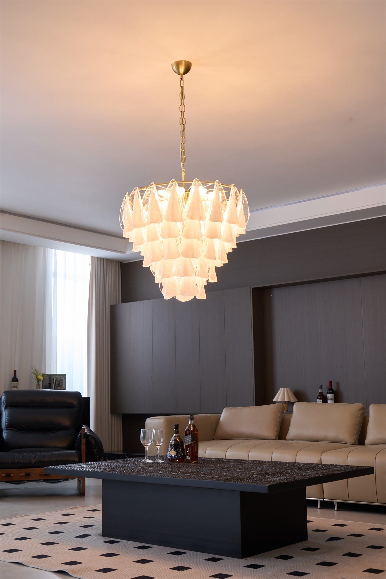 Aurora Chandelier White Leaf Glass Layered Modern - Letslighting