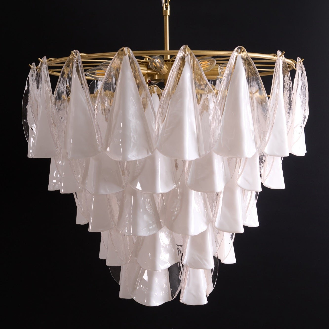 Aurora Chandelier White Leaf Glass Layered Modern - Letslighting