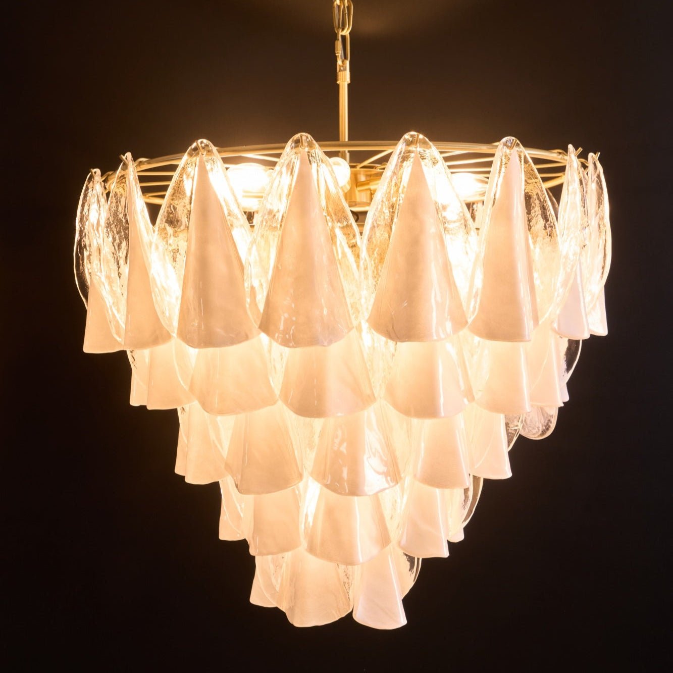 Aurora Chandelier White Leaf Glass Layered Modern - Letslighting