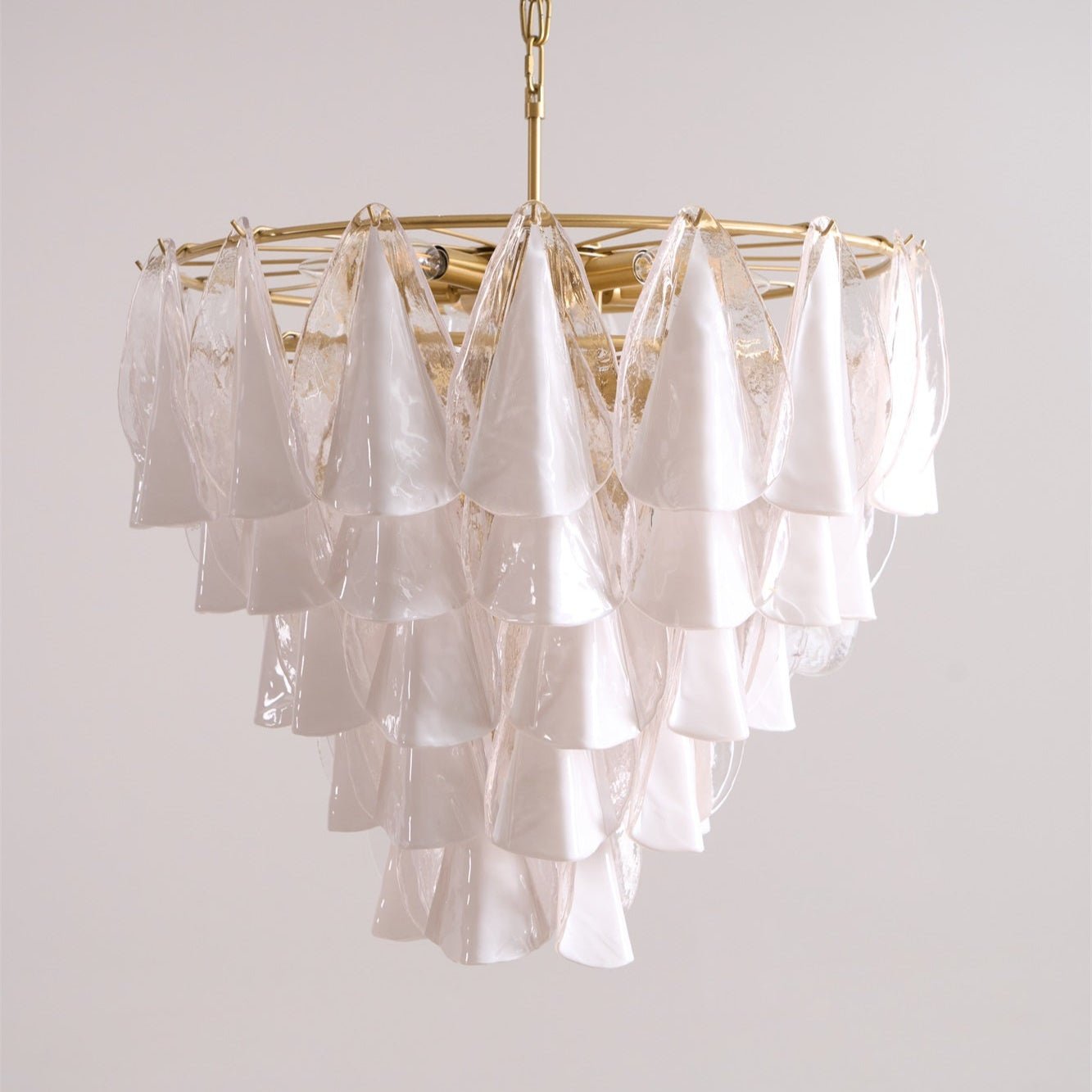Aurora Chandelier White Leaf Glass Layered Modern - Letslighting