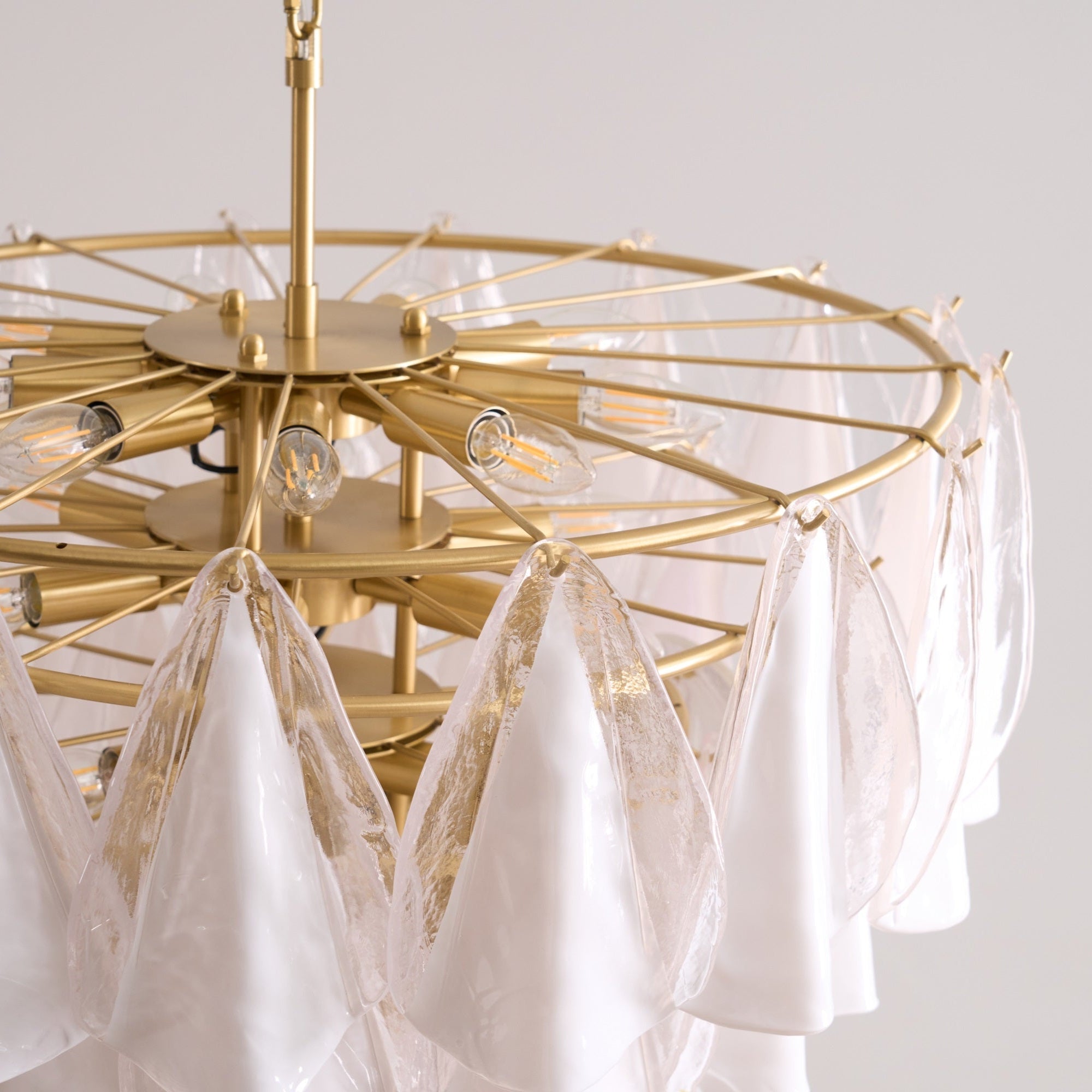 Aurora Chandelier White Leaf Glass Layered Modern - Letslighting