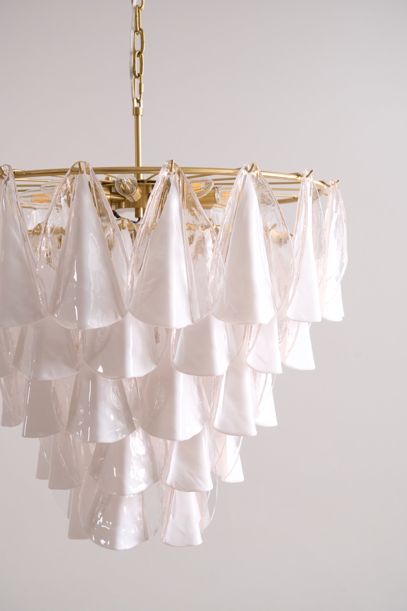 Aurora Chandelier White Leaf Glass Layered Modern - Letslighting