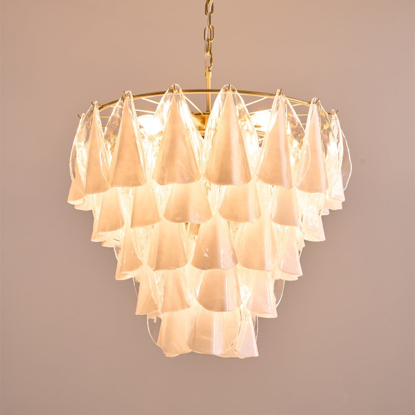 Aurora Chandelier White Leaf Glass Layered Modern - Letslighting