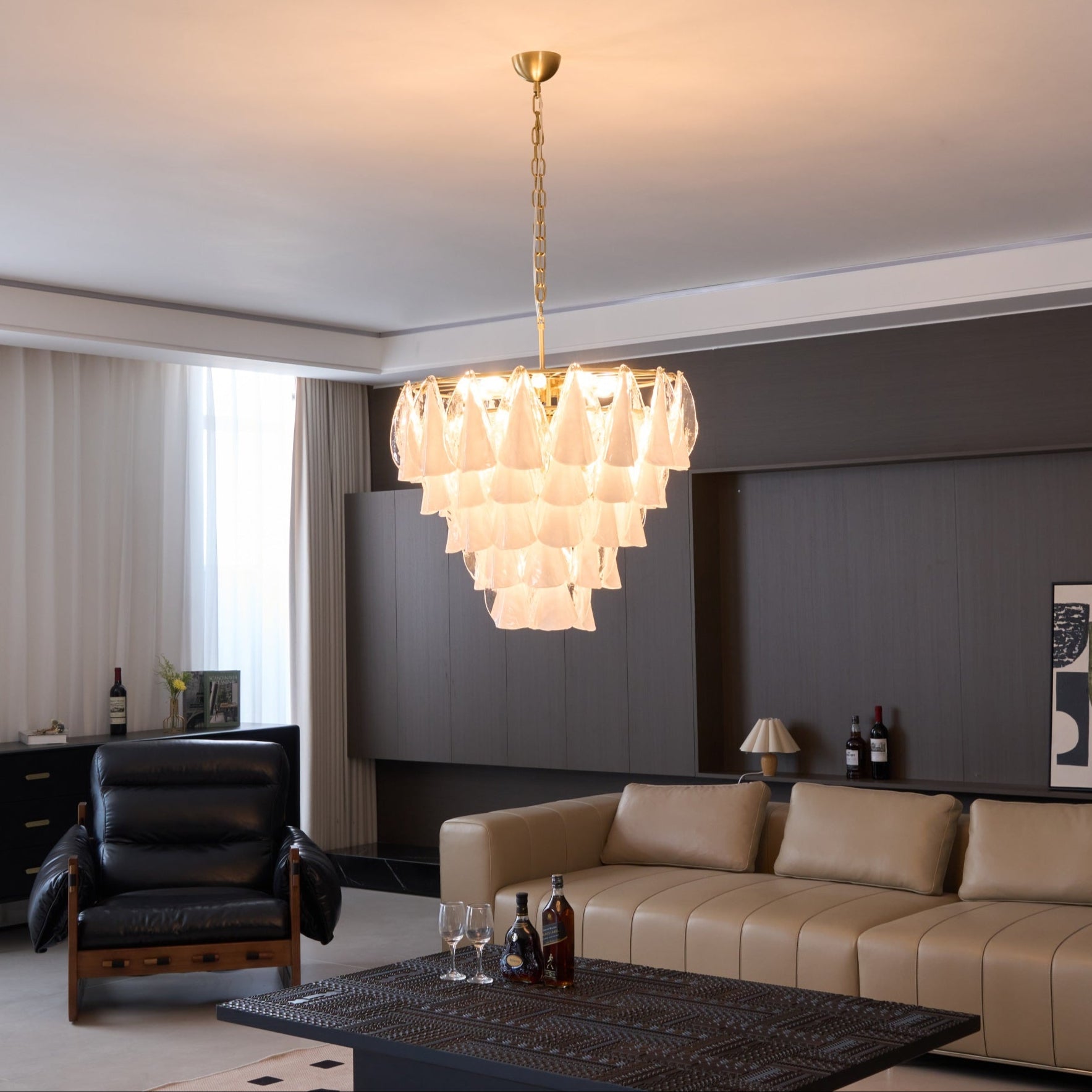 Aurora Chandelier White Leaf Glass Layered Modern - Letslighting