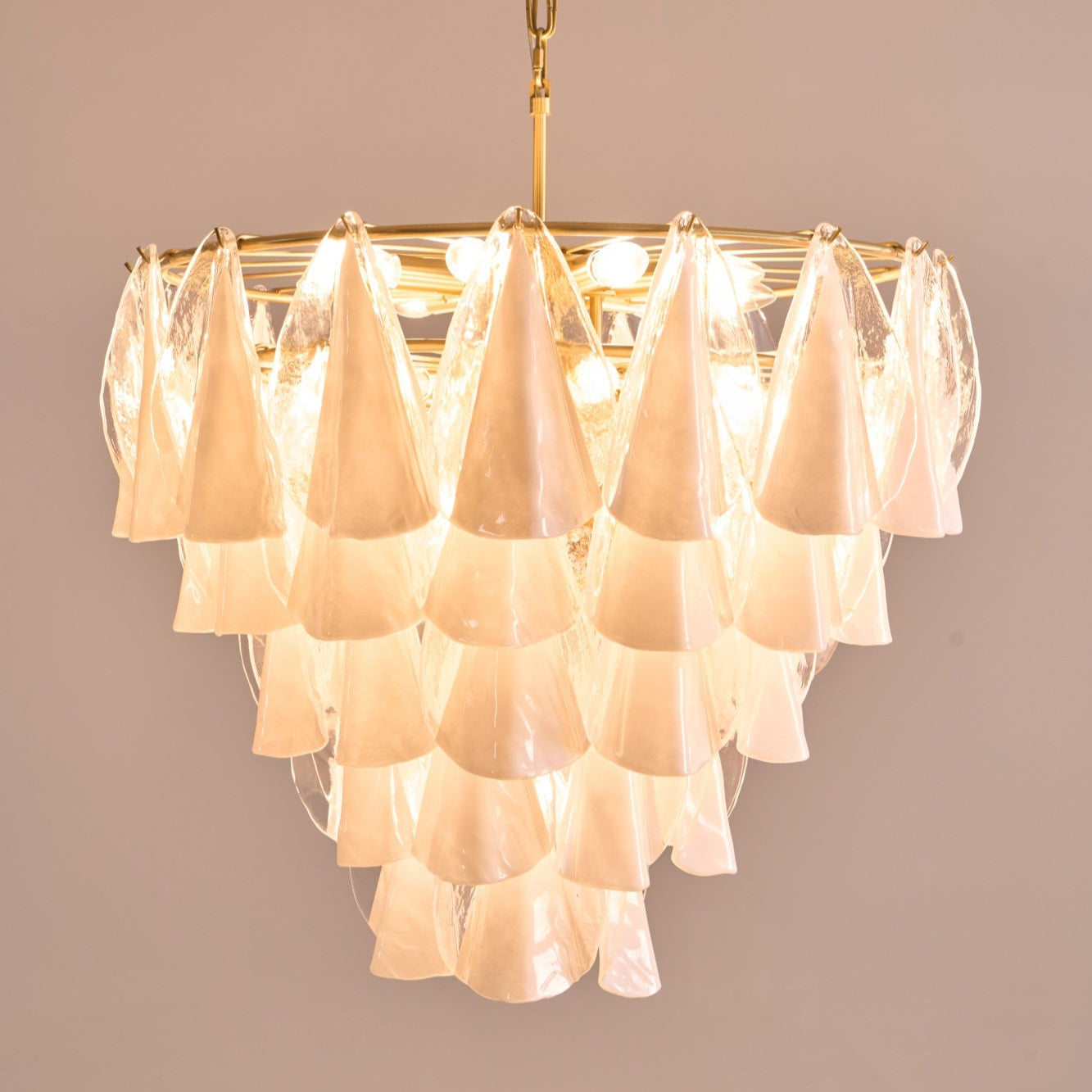 Aurora Chandelier White Leaf Glass Layered Modern - Letslighting