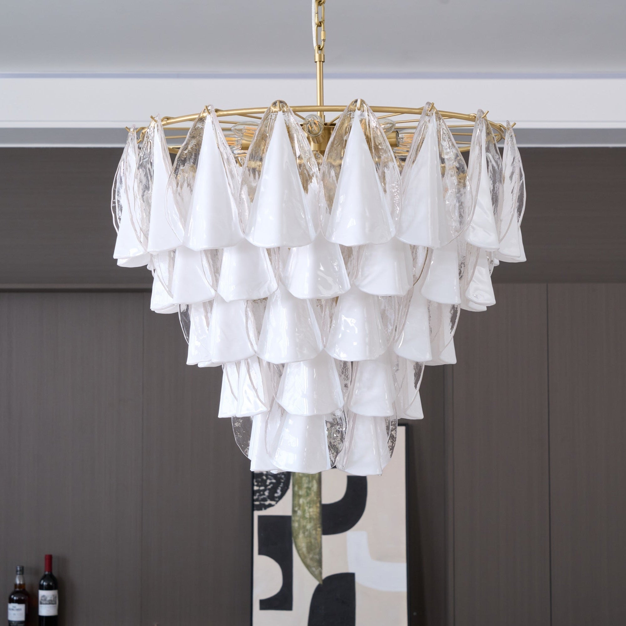 Aurora Chandelier White Leaf Glass Layered Modern - Letslighting