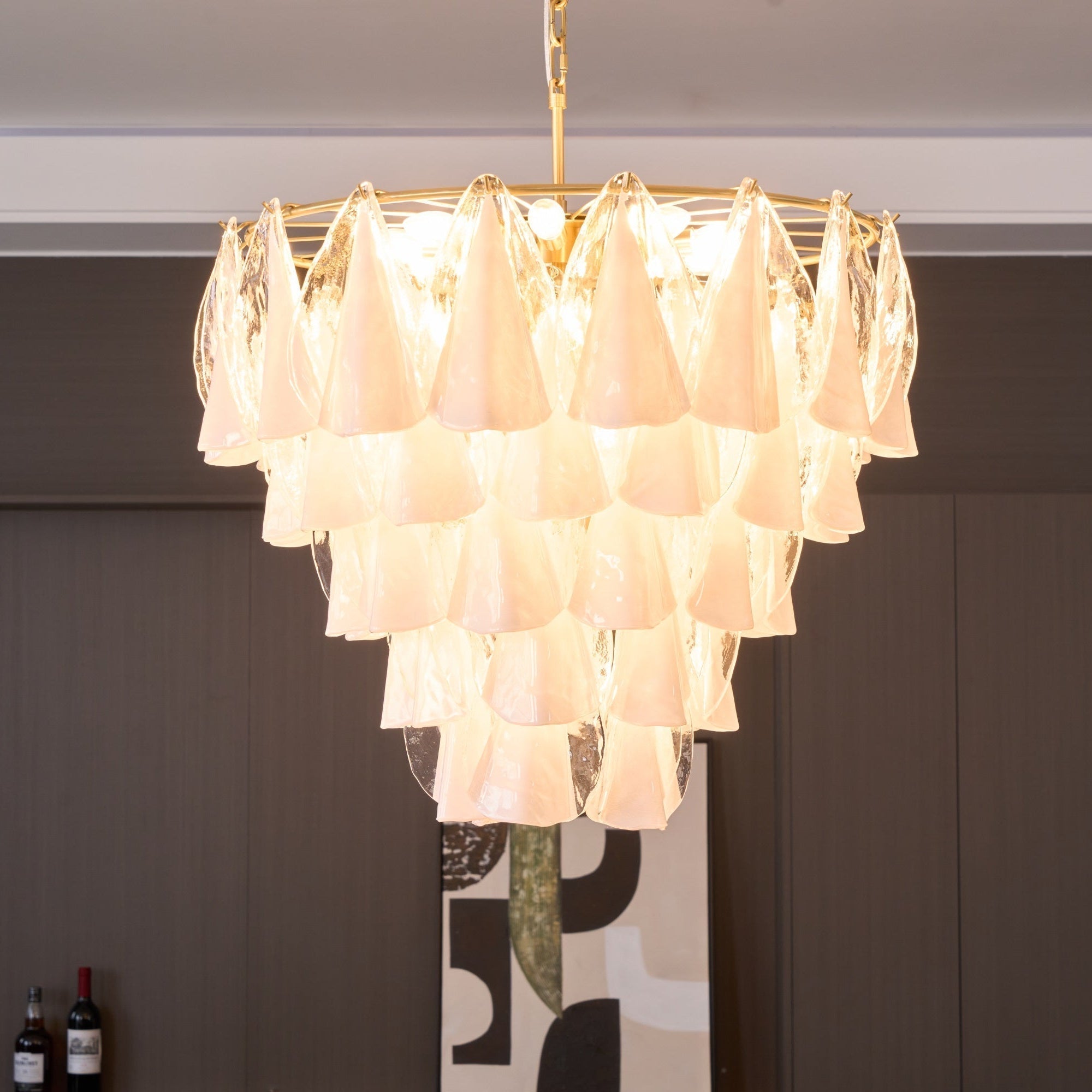 Aurora Chandelier White Leaf Glass Layered Modern - Letslighting