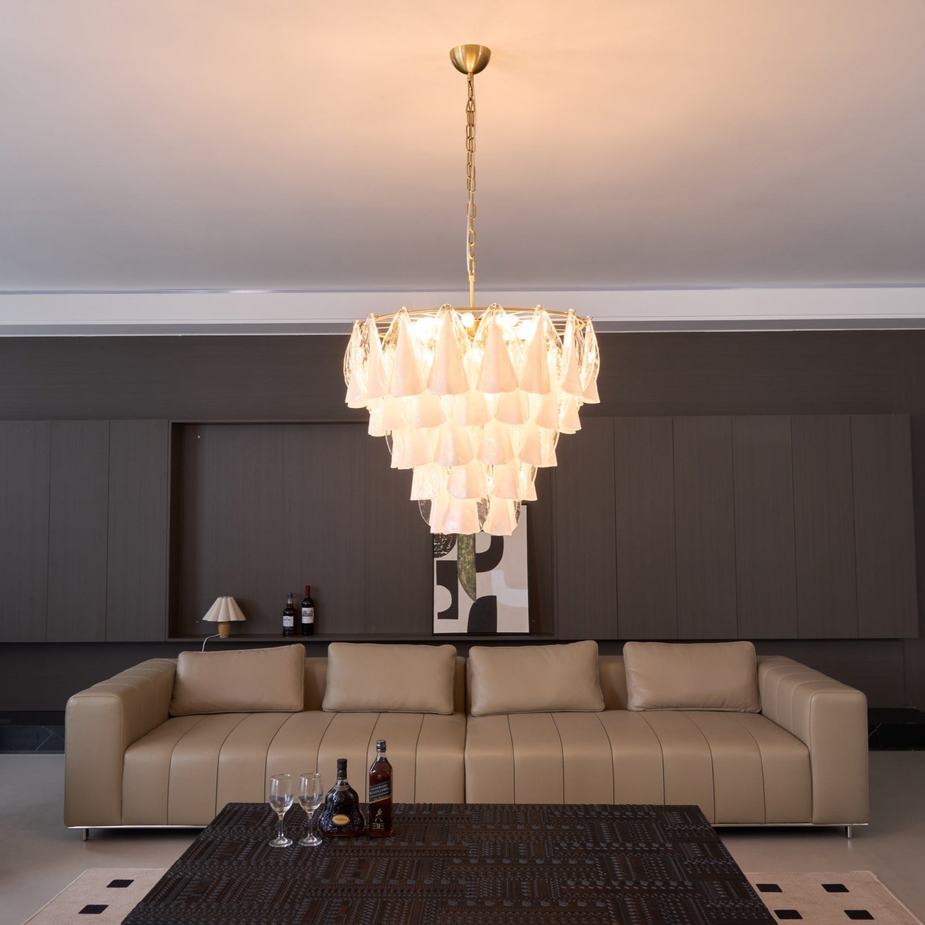Aurora Chandelier White Leaf Glass Layered Modern - Letslighting