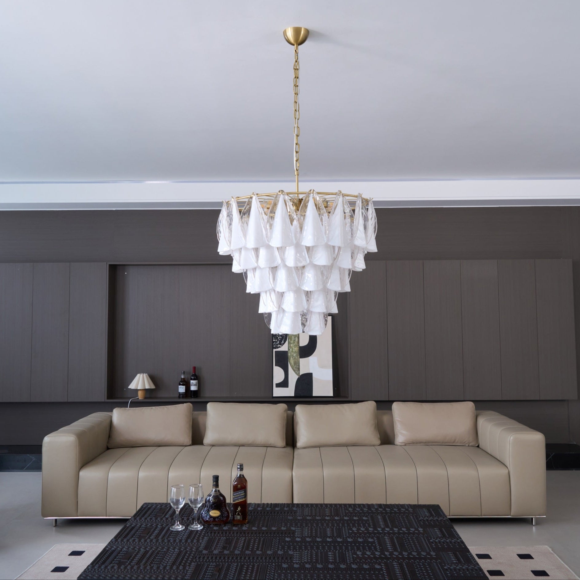 Aurora Chandelier White Leaf Glass Layered Modern - Letslighting