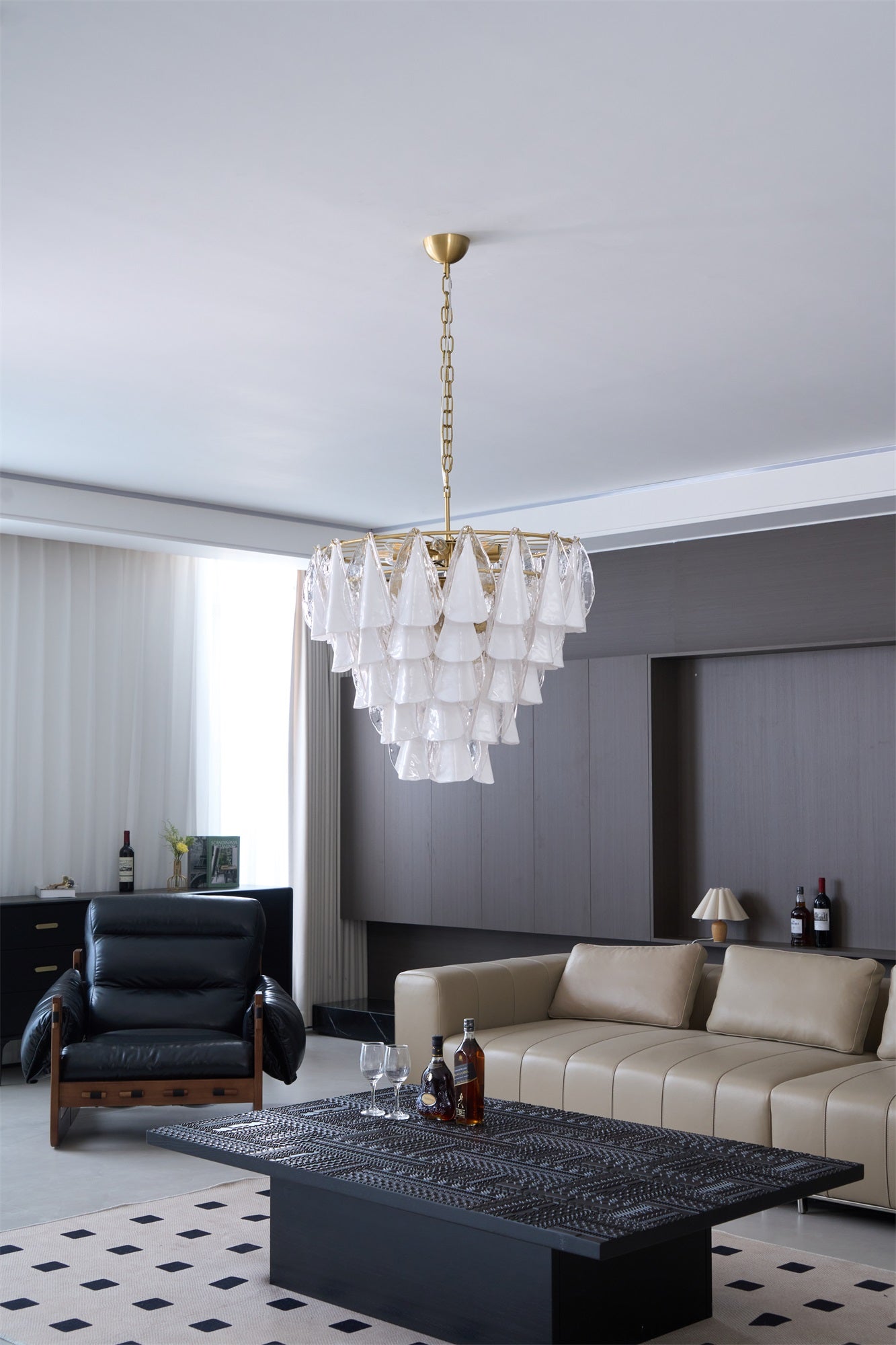 Aurora Chandelier White Leaf Glass Layered Modern - Letslighting