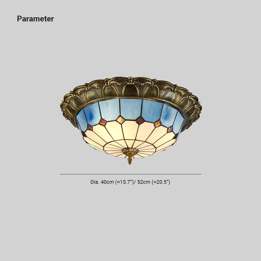 Tiffany Rétro LED Plafonnier Métal Verre Rond Chambre À Coucher