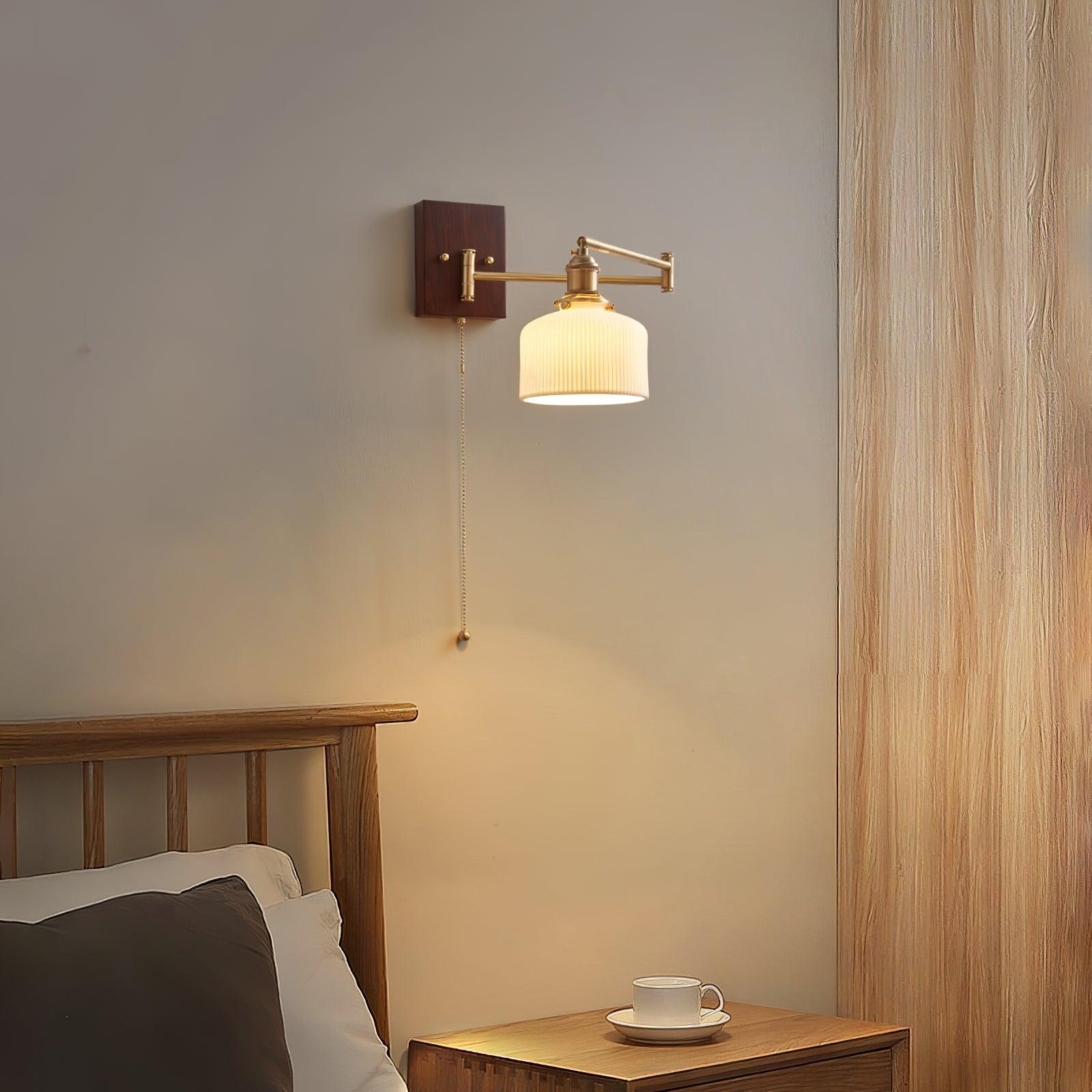 Artistic Walnut Brass Wall Sconce Adjustable Arm Vintage Charm - Letslighting