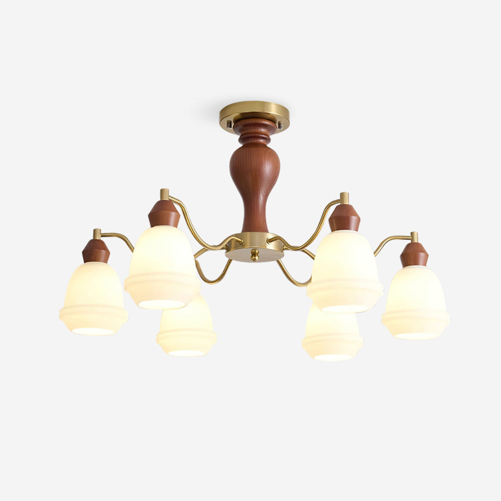 Magiro Chandelier Frosted Glass Wood Arms - Letslighting